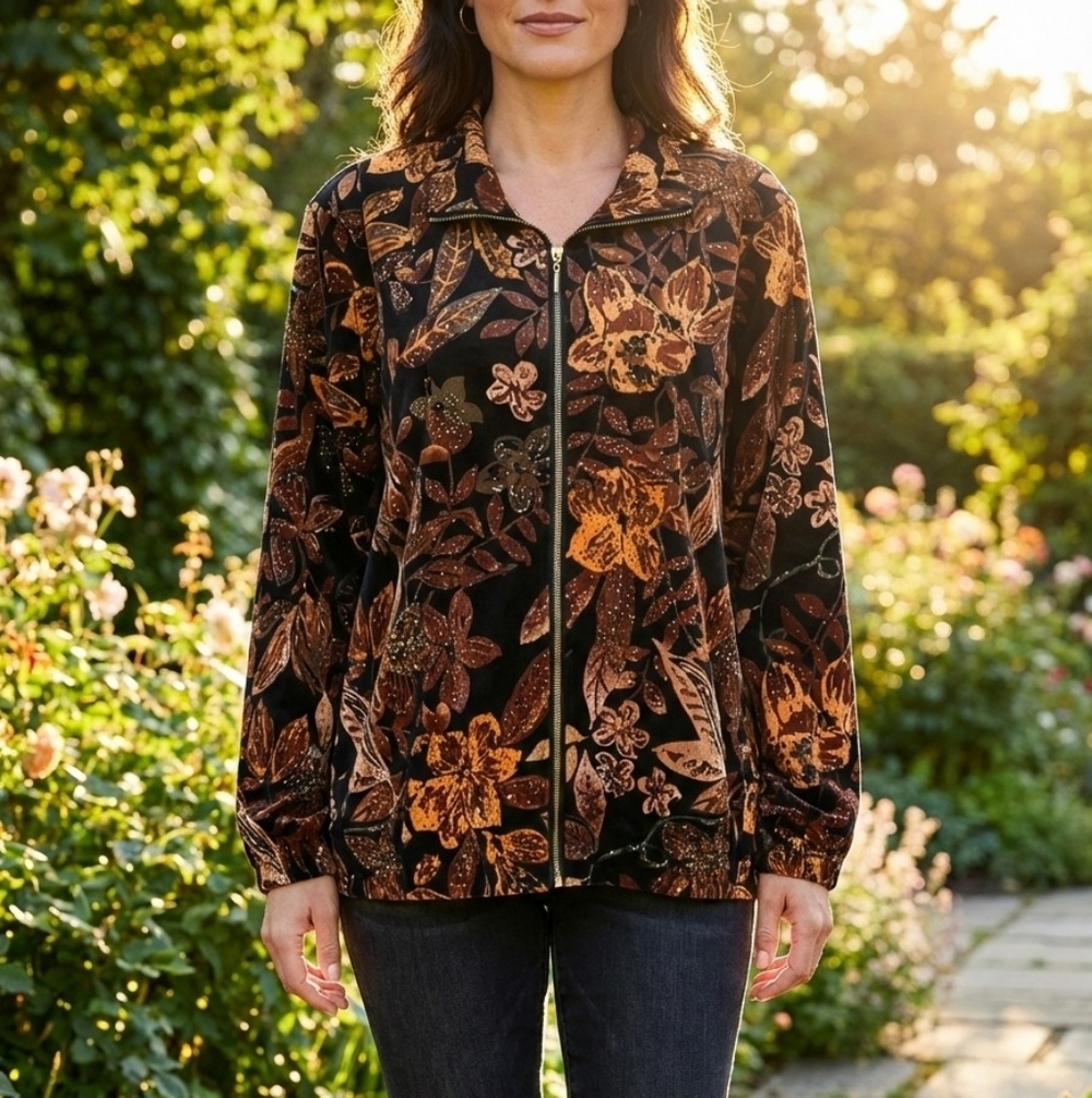 BLAIR VINTAGE LIGHTWEIGHT UNLINED AMBER FLORAL PATTERN JACKET WOMEN'S SIZE  XL